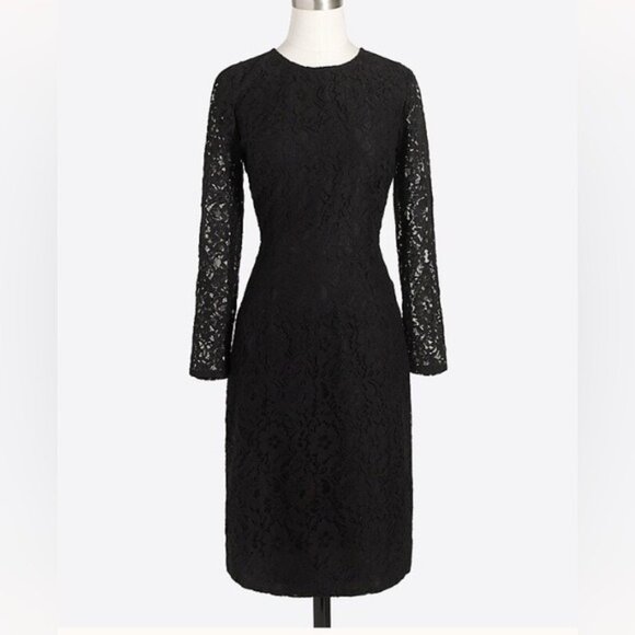 J.Crew Black Lace Cocktail Dress 12 Sheath Lined Classic Romantic Formal - Picture 1 of 12